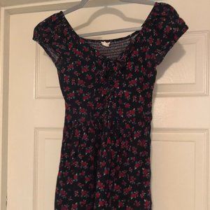 Aeropostale Red and Navy Floral Lace-Up Dress